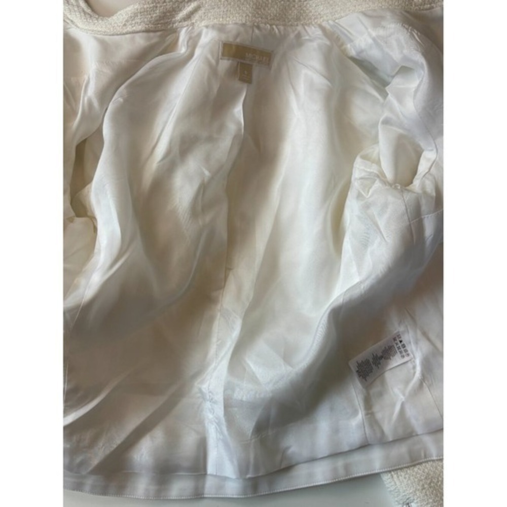 Michael Kors White Moto Jacket Textured Zip Jacket  8 Ladylike Biker Consign - Picture 9 of 12